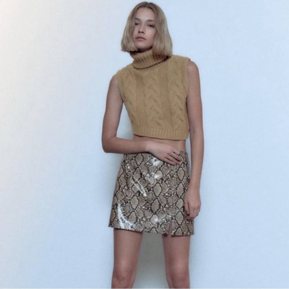 Zara Snake Print Faux Leather Mini Skirt - Size XS